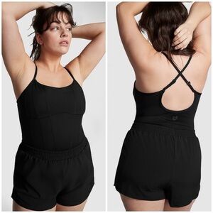 VS Pink Ultimate Runsie Romper One-Piece Activewear Combo Bodysuit Onesie Black